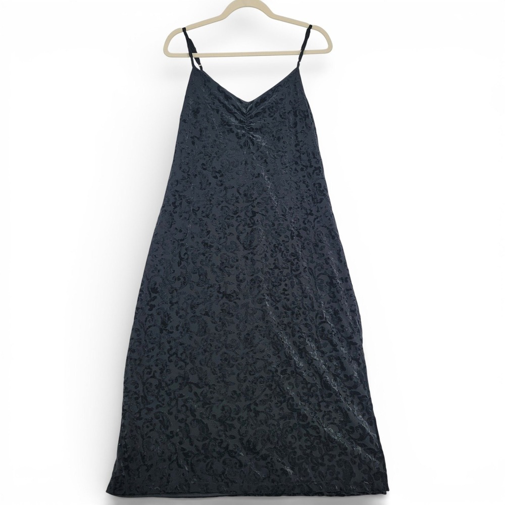 Rachel Zoe L Black Burnout Velvet Slip Dress Spaghetti Strap‎ Maxi EUC